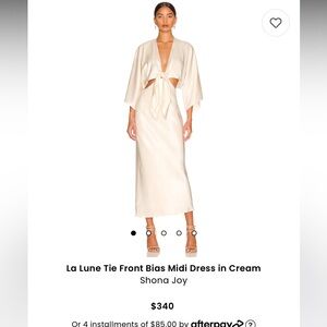 Shon Joy - La Lune Tie Front Bias Midi Dress in Cream
